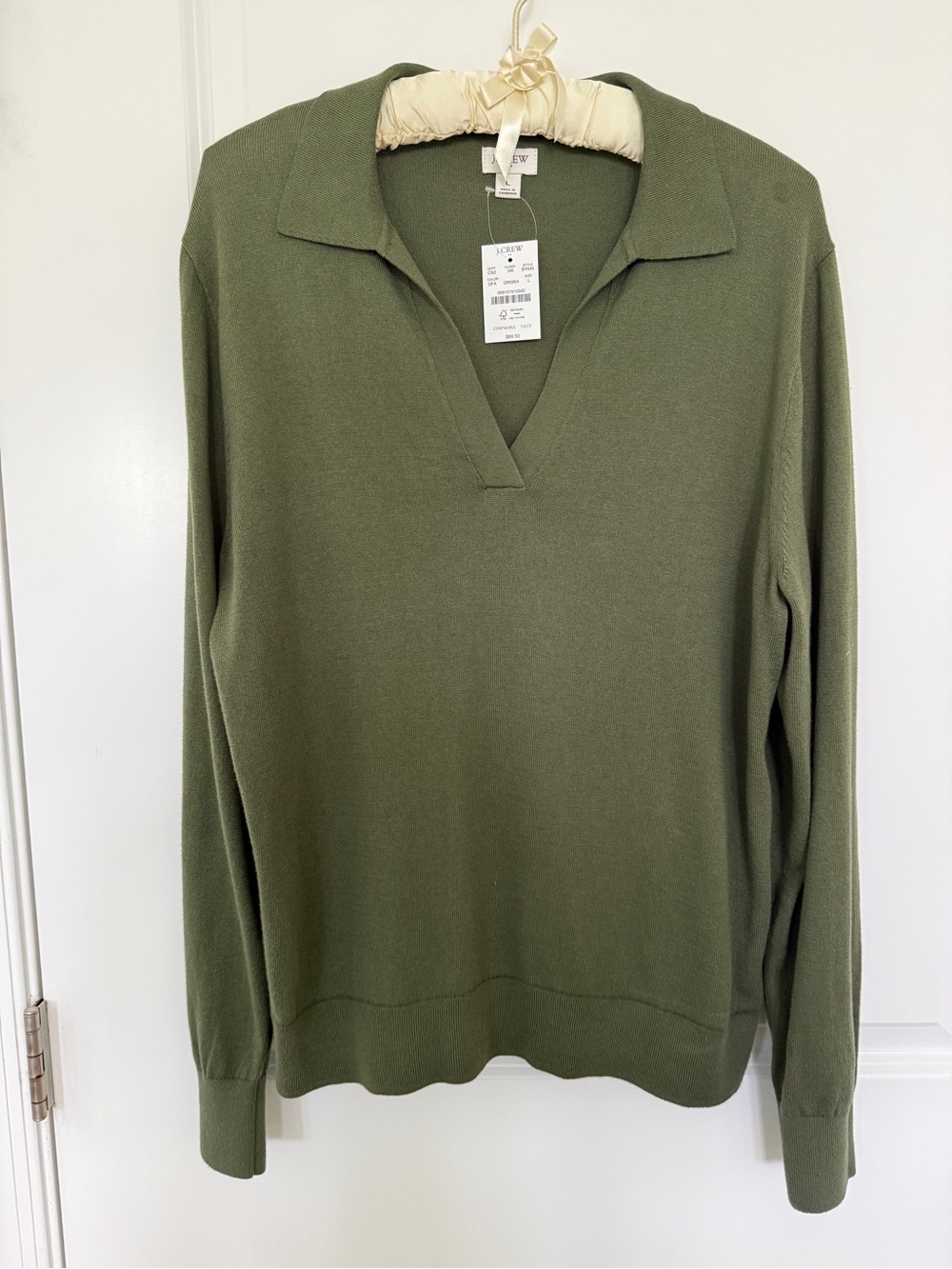 J. Crew Olive Collared V-Neck Sweater